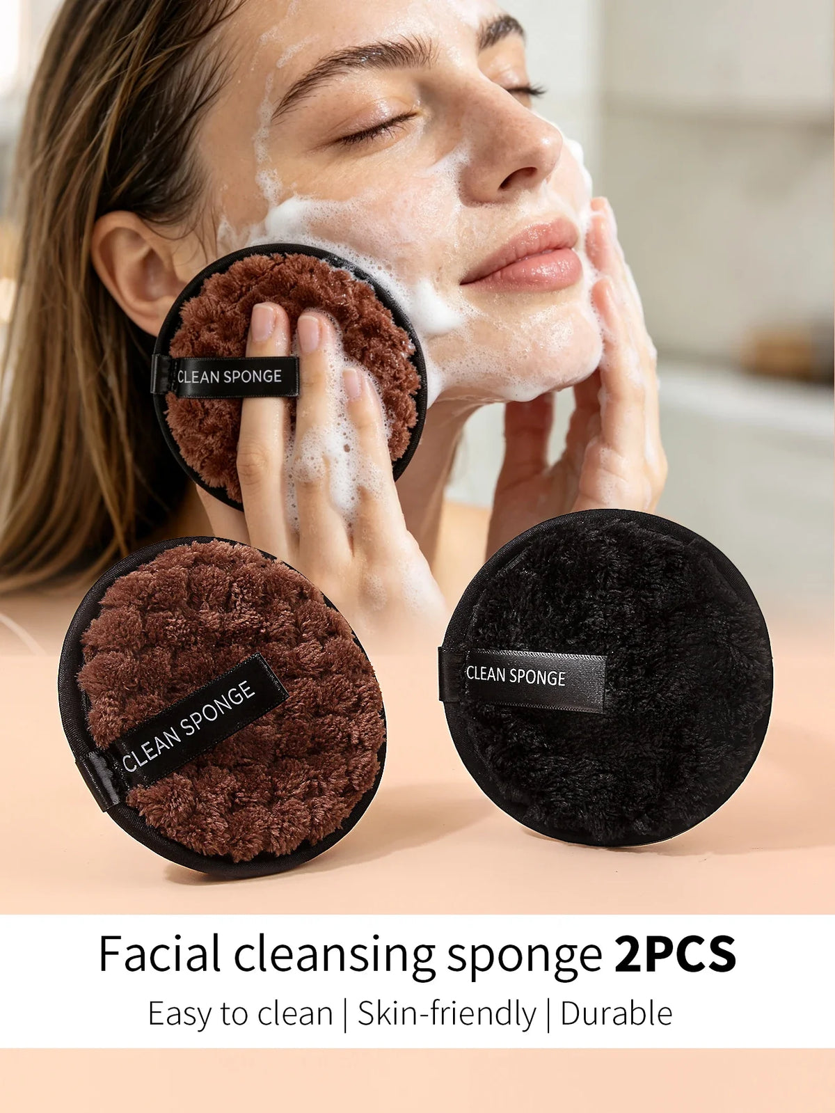 2Pcs Reusable Makeup Remover Puffs | Facial Cleansing Sponge
