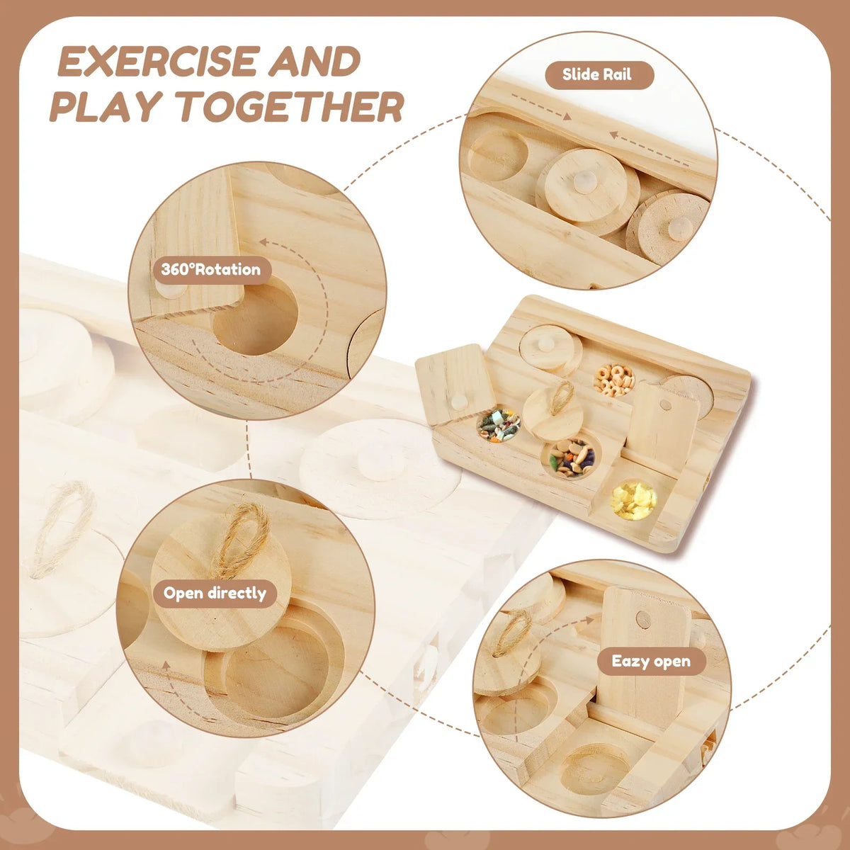 Wooden Guinea Pig Foraging Toy – 6-Hole Treat Dispenser