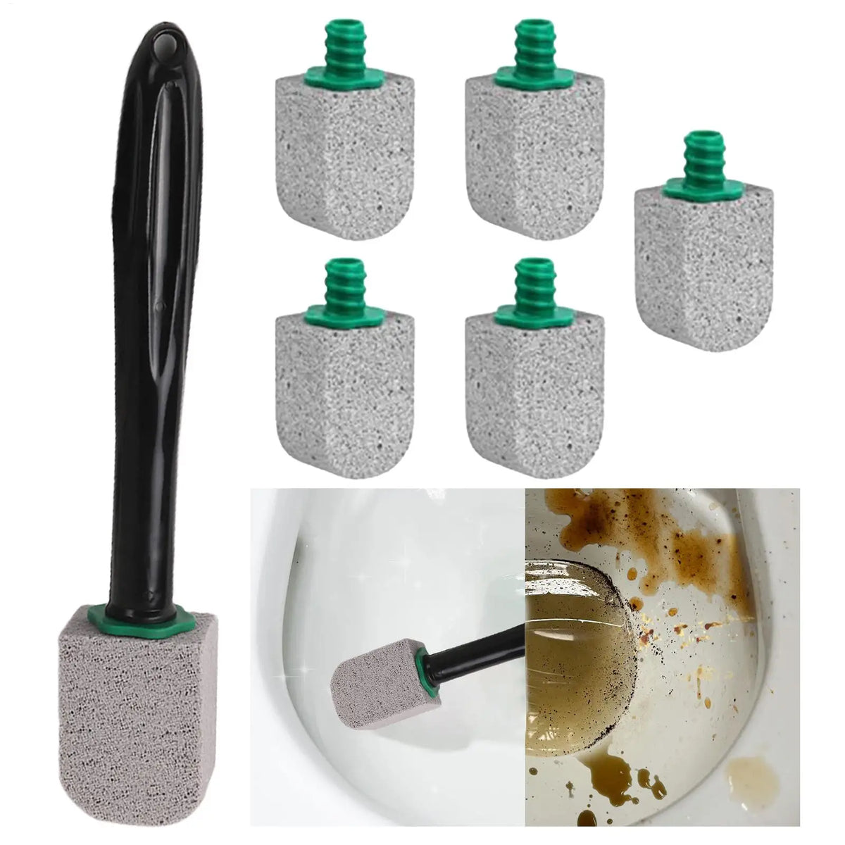 Pumice Stone Toilet Cleaning Wand – 1 Handle & 5 Heads