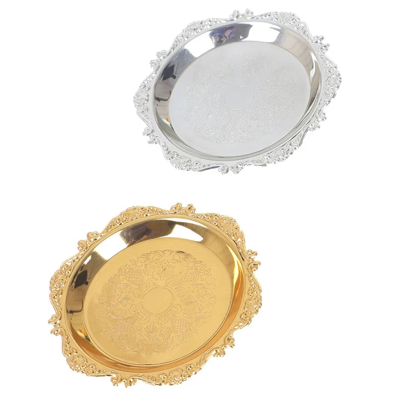 Silver & Gold Glossy Metal Tray – Decorative Serving Plate