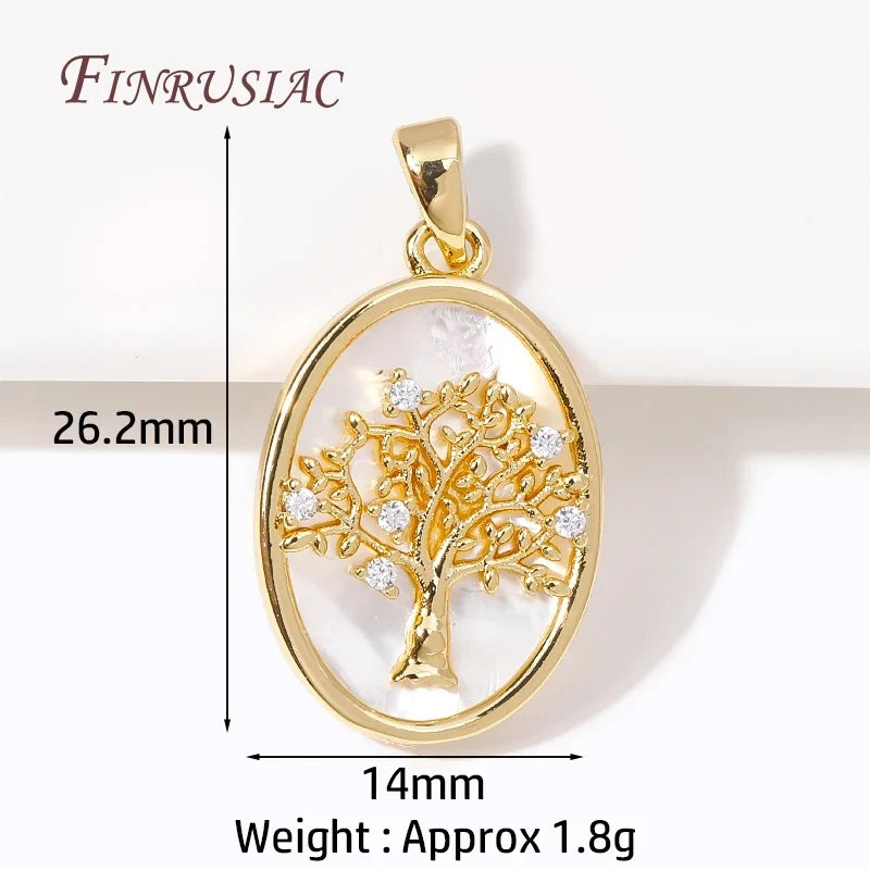 18K Gold Plated Tree of Life Shell Oval Charm Pendant for DIY