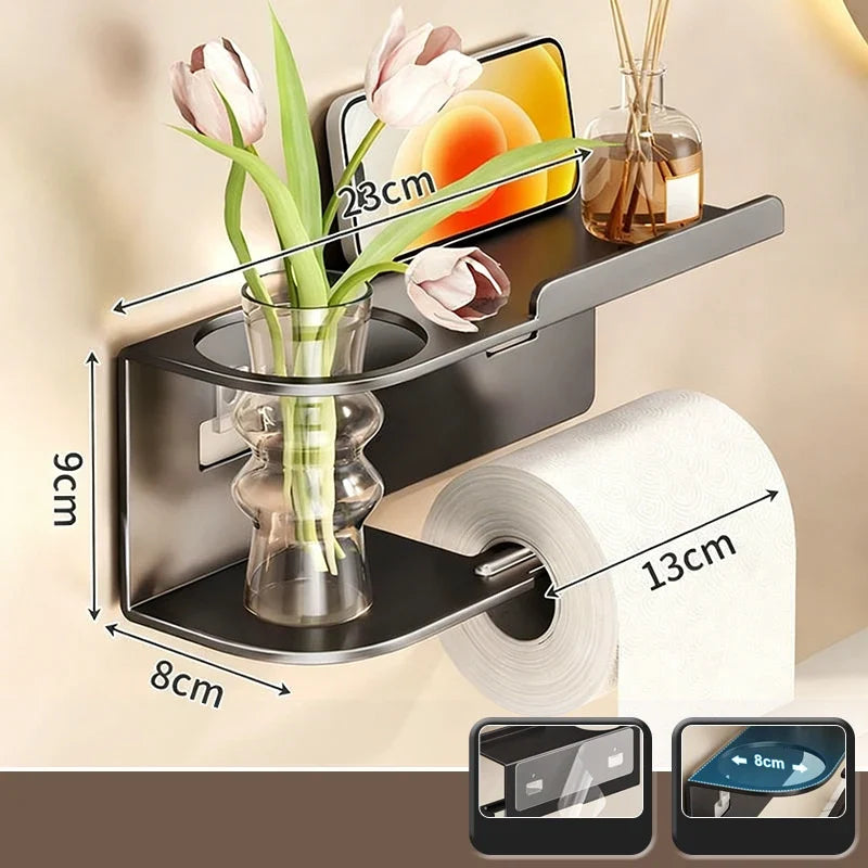Wall-Mounted Toilet Paper Holder with Storage Shelf