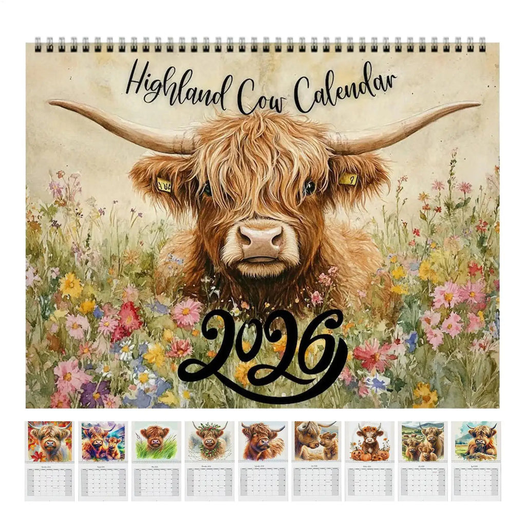 2026 Highland Cow Wall Calendar | Farmhouse Monthly Planner