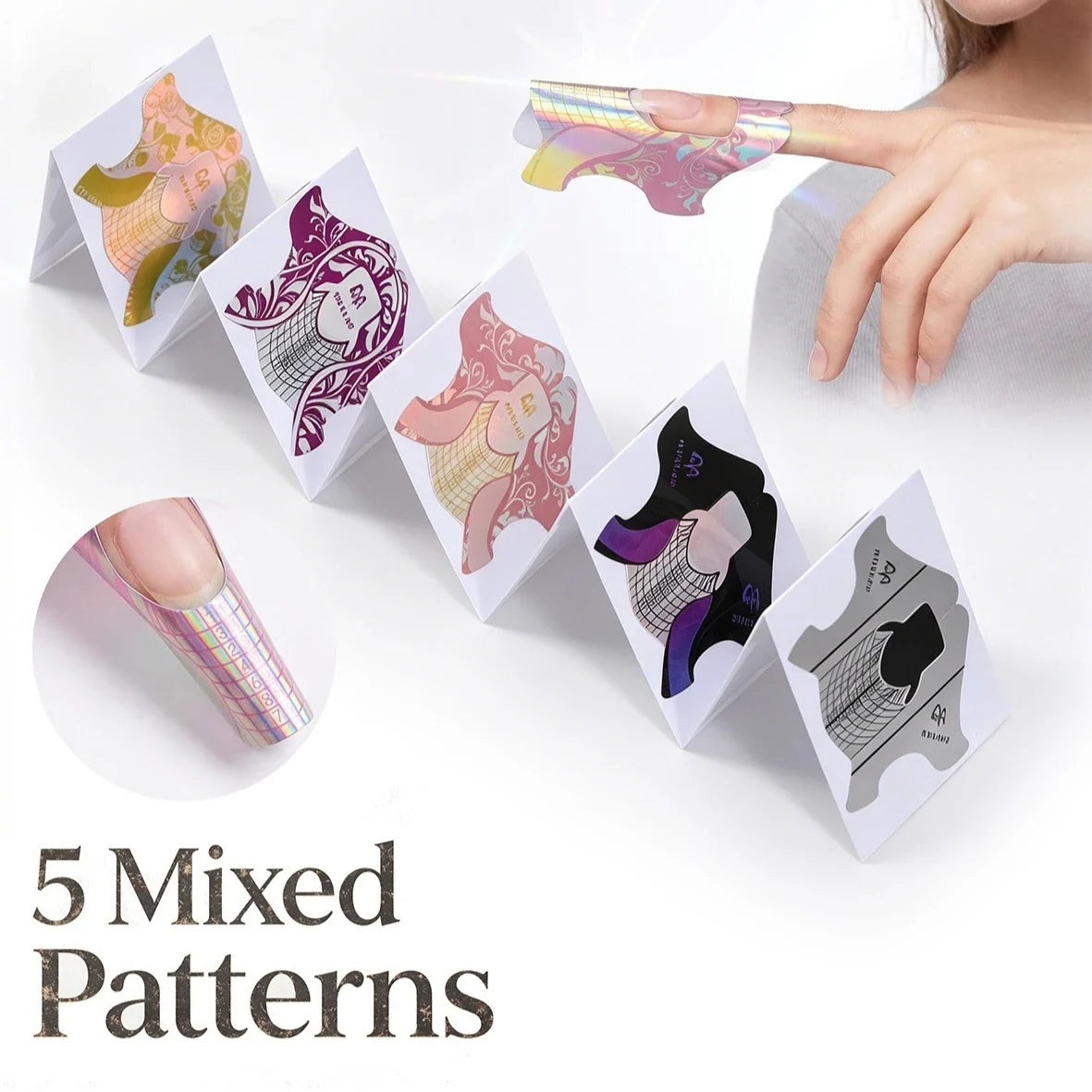 5-Pack Mixed Nail Extension Paper Forms – Self-Adhesive Tips