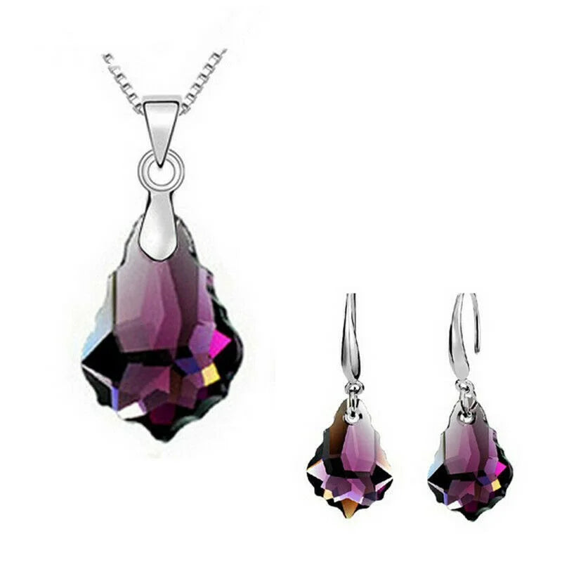 Purple Crystal Drop Necklace & Earrings Set | Nixie Jewelry