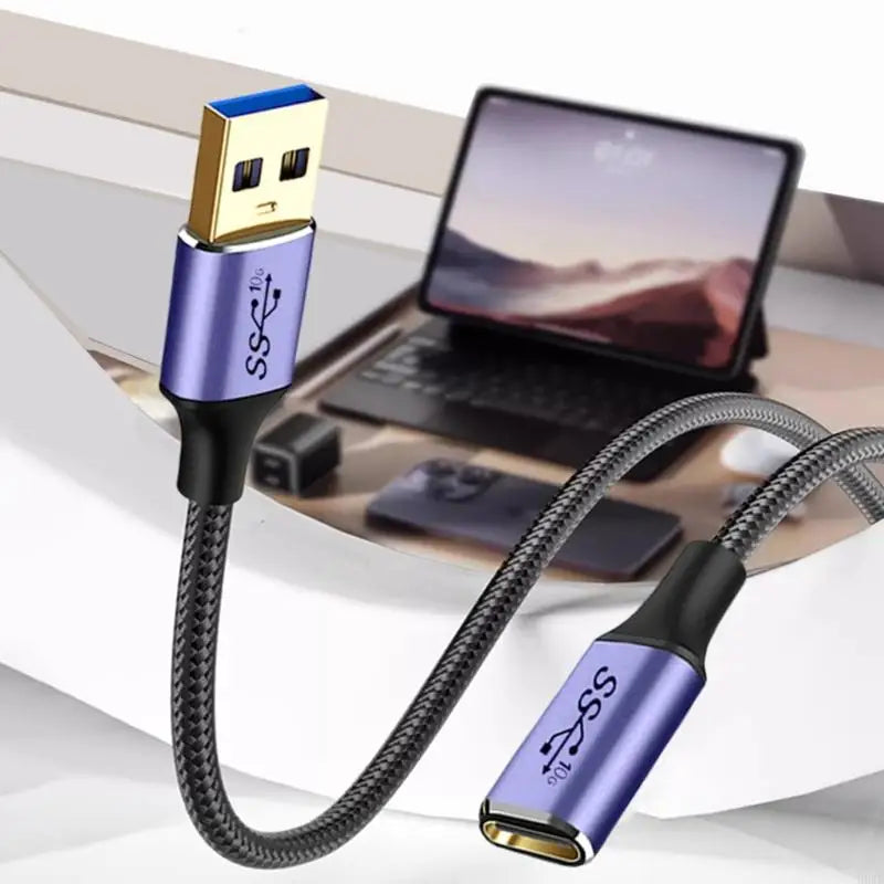 USB 3.0 to USB-C Female Nylon Braided Cable | 0.1m–1m
