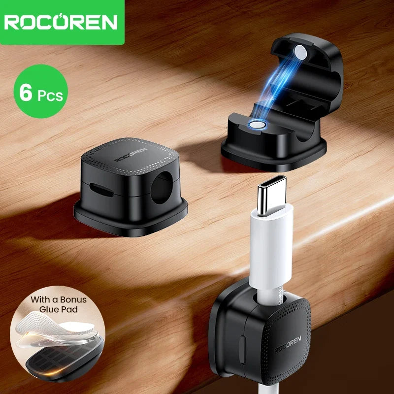 Rocoren Magnetic Cable Organizer 6PCS – Under Desk Wire Clips