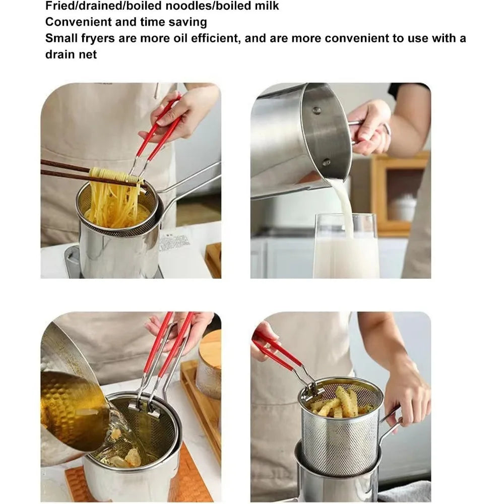 Mini Deep Fryer Pot with Basket – 304 Stainless Steel