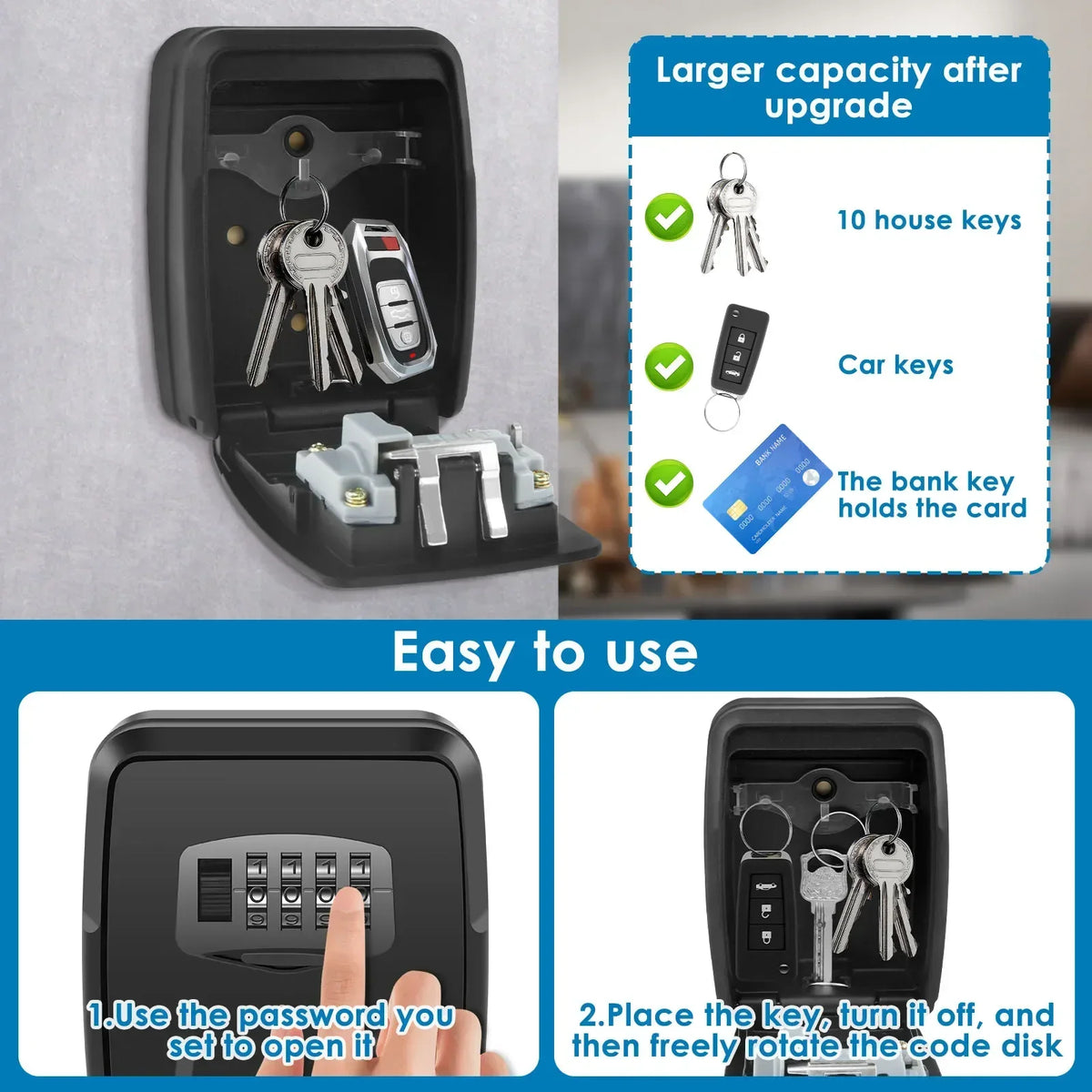 Wall Mount Key Lock Box – 10-Key 4-Digit Combination Code
