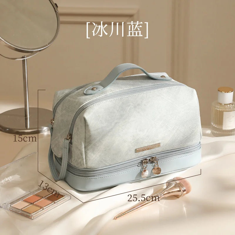 Multi-Compartment PU Leather Makeup Brush Organizer Bag