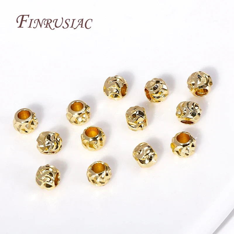 4mm 18K Gold Plated Corrugated Brass Spacer Beads for DIY Jewelry