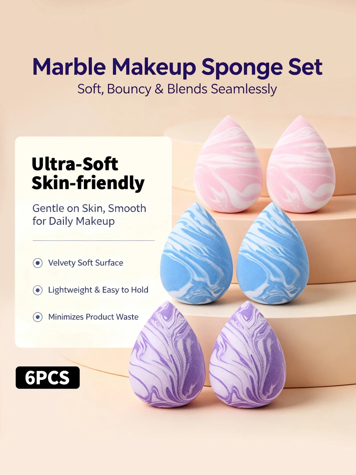 6PCS Latex-Free Makeup Sponges – Wet & Dry Foundation Blending