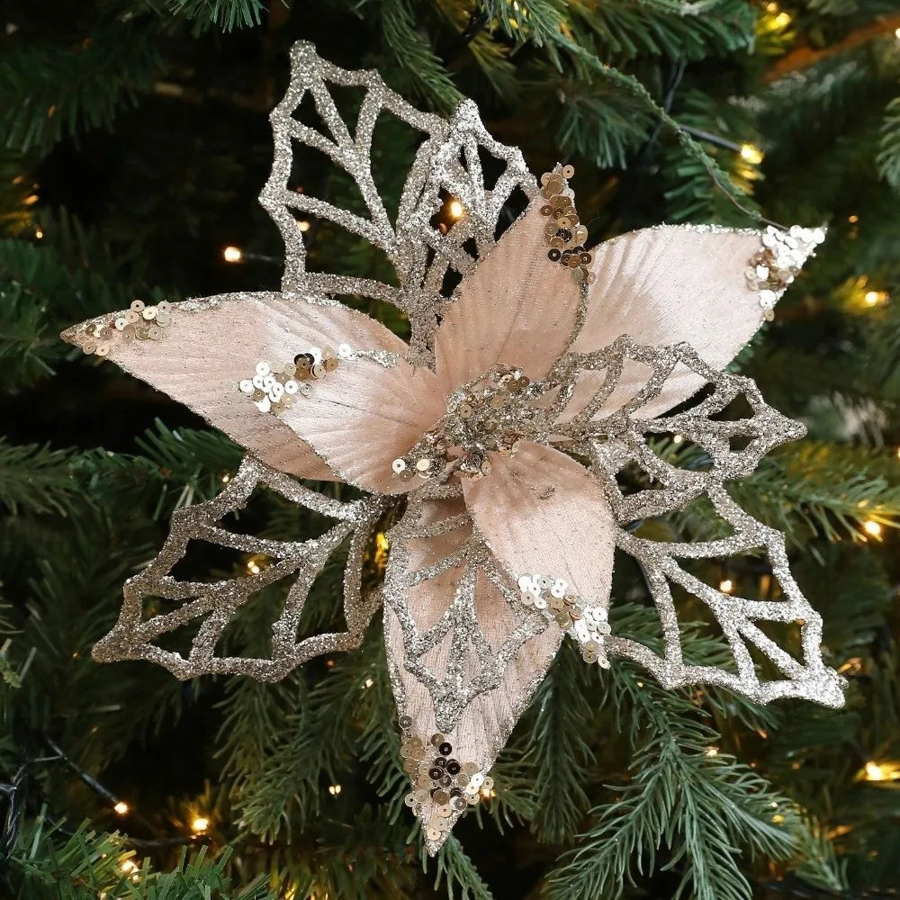 Large Glitter Artificial Poinsettia Christmas Flower Decoration