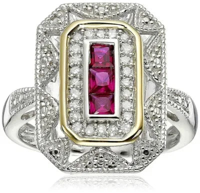 Vintage Art Deco Princess Cut Zircon Ring – Silver | Sizes 6–10