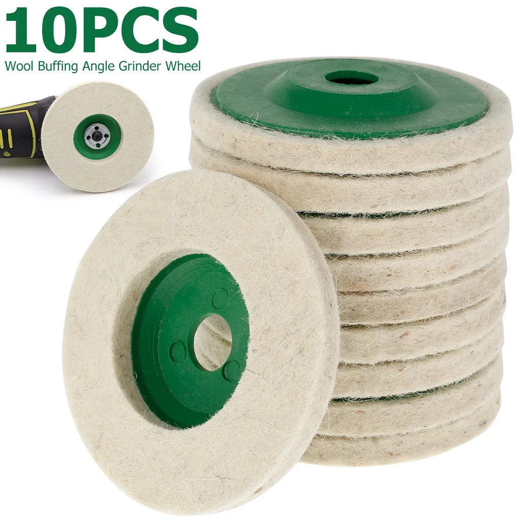 10Pcs 4" Wool Felt Buffing Pads for Angle Grinder Polishing