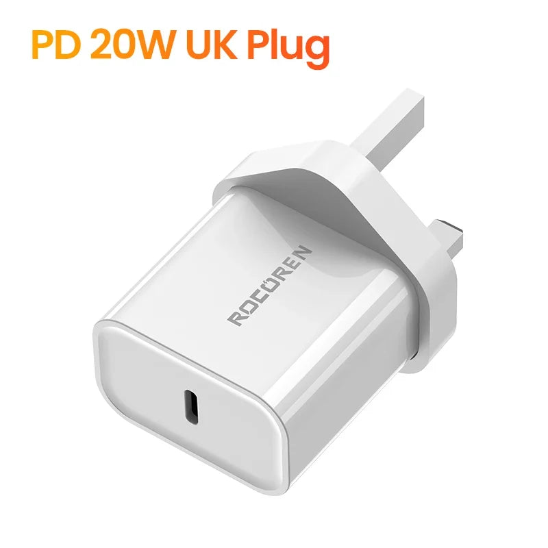 Rocoren 20W GaN USB-C Fast Charger PD3.0 QC3.0 – iPhone & Samsung