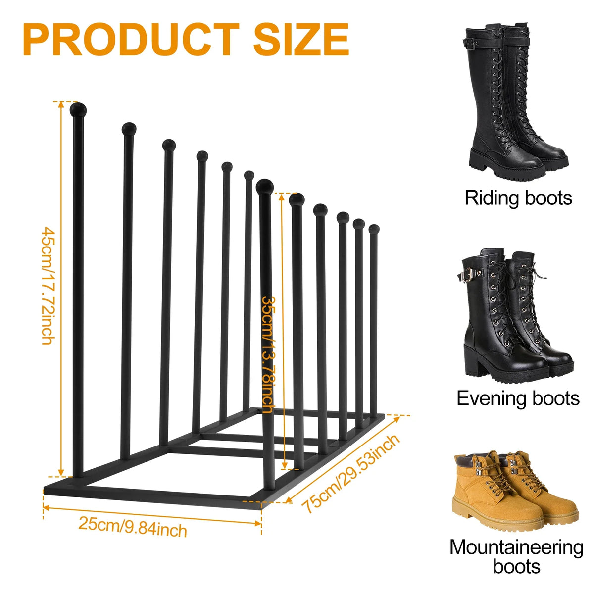Free Standing Metal Boot Rack – Holds 6 Pairs, Black & White