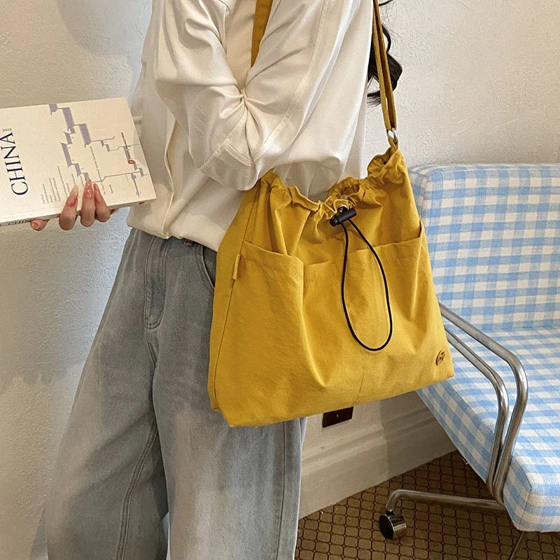 Women's Canvas Drawstring Bucket Bag – Large Capacity & Lightweight