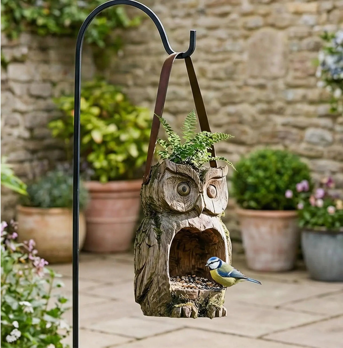 Owl Bird Feeder – Realistic Resin Hanging Feeder for Garden