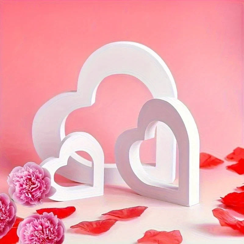 3Pcs White Heart Shaped PVC Decorations – Minimalist Décor