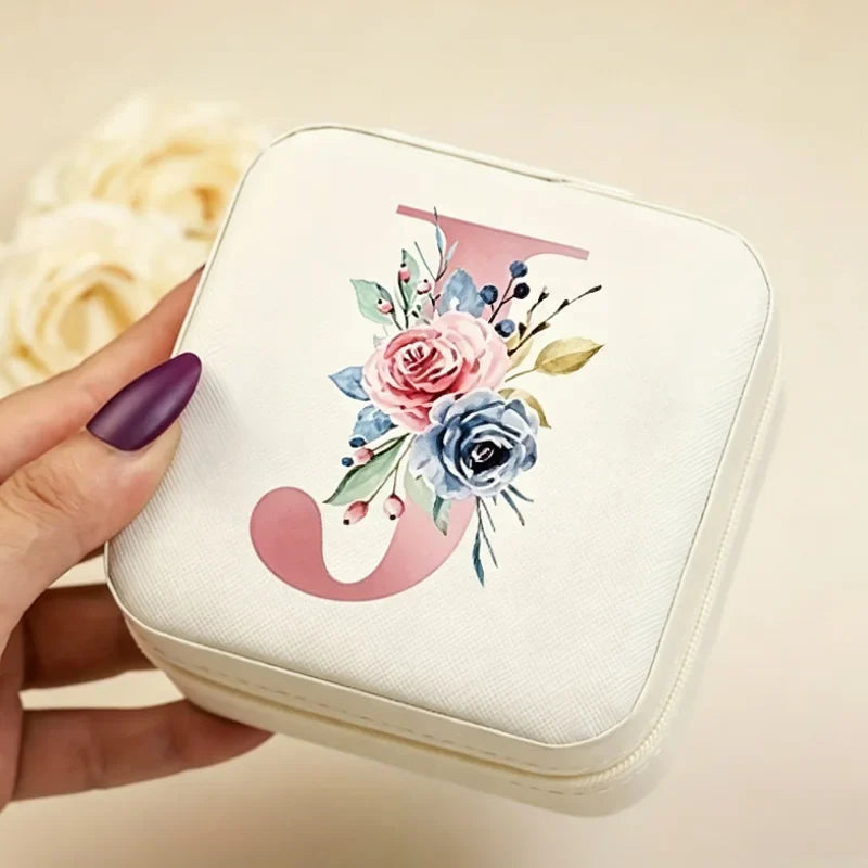 White Floral PU Leather Jewelry Box – A-Z Ring & Earring Organizer