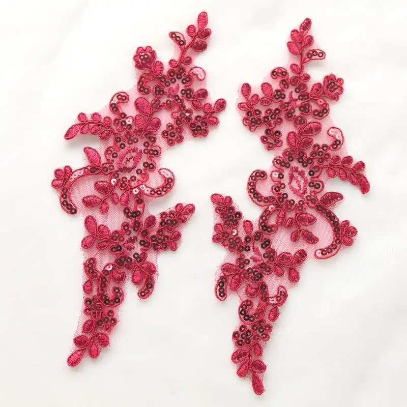 Embroidered Sequin Lace Appliqué Patches – 1 Pair Floral DIY