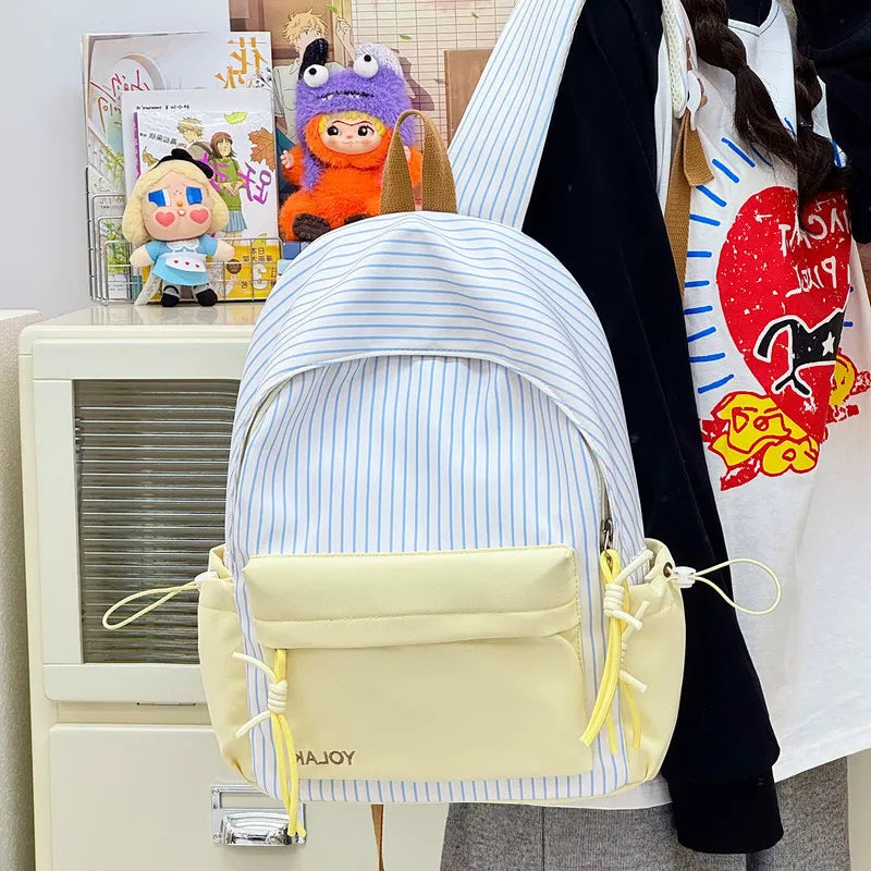 Korean Striped Polka Dot Nylon Backpack for Women | Nixie