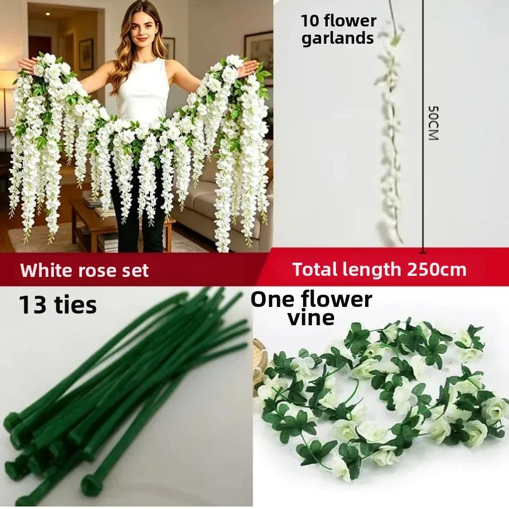 250cm Artificial White Rose Vine Garland – Wedding & Home Décor