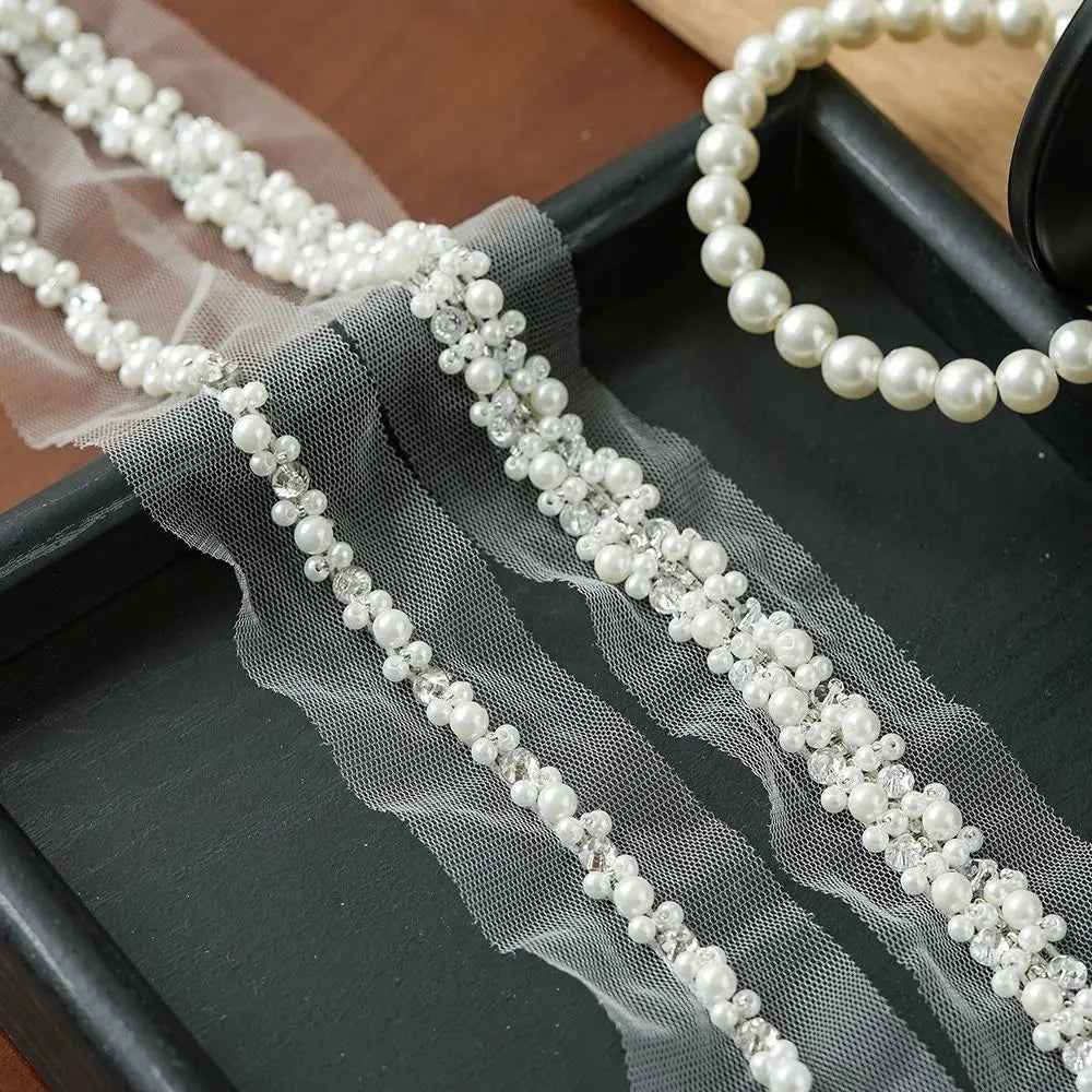 Pearl Beaded Rhinestone Lace Trim Ribbon for DIY Sewing