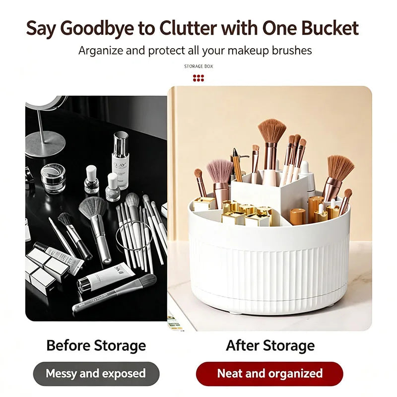 360° Rotating Makeup Brush Holder – 5-Grid Desktop Organizer