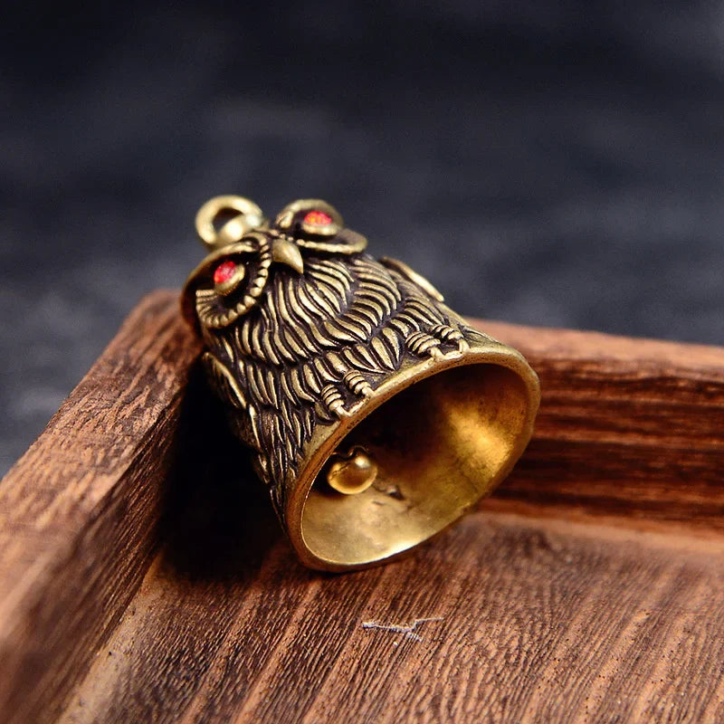 Vintage Owl Brass Bell Keychain – Feng Shui Car Pendant