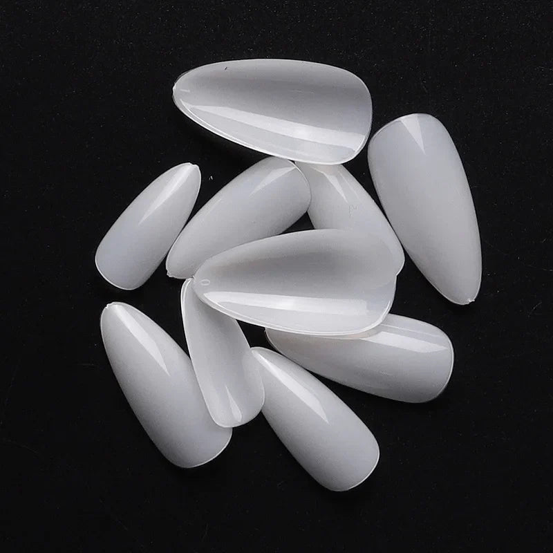 500pcs Clear Acrylic False Nails – Almond Stiletto Full Cover Tips
