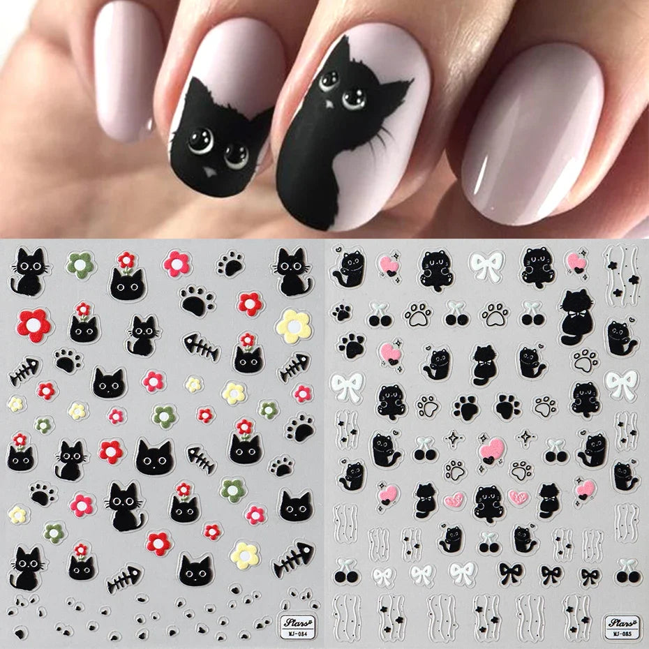 Y2K Cat & Dog Nail Art Stickers | 3D Animal Decals 2 Sheets