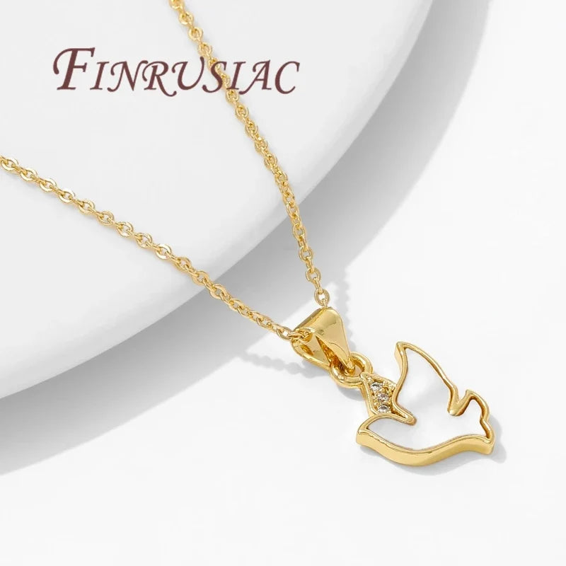 18K Gold Plated Natural Shell Bird Charms | Brass Pendants