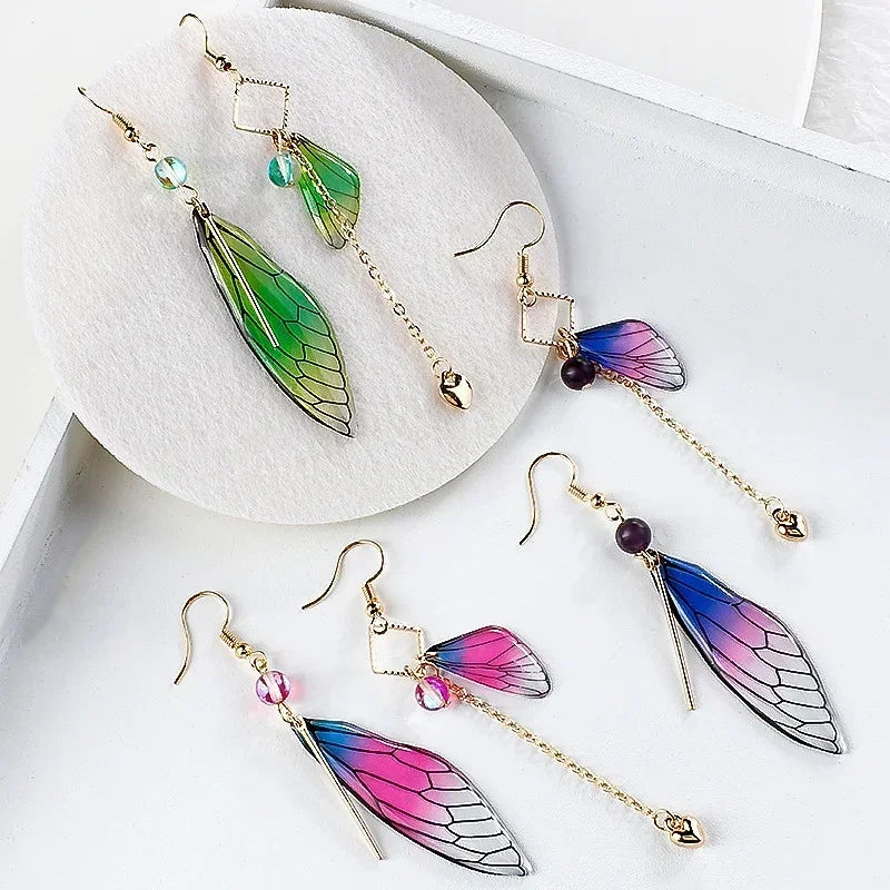 3 Pairs Fairy Butterfly Gradient Asymmetric Drop Earrings Set