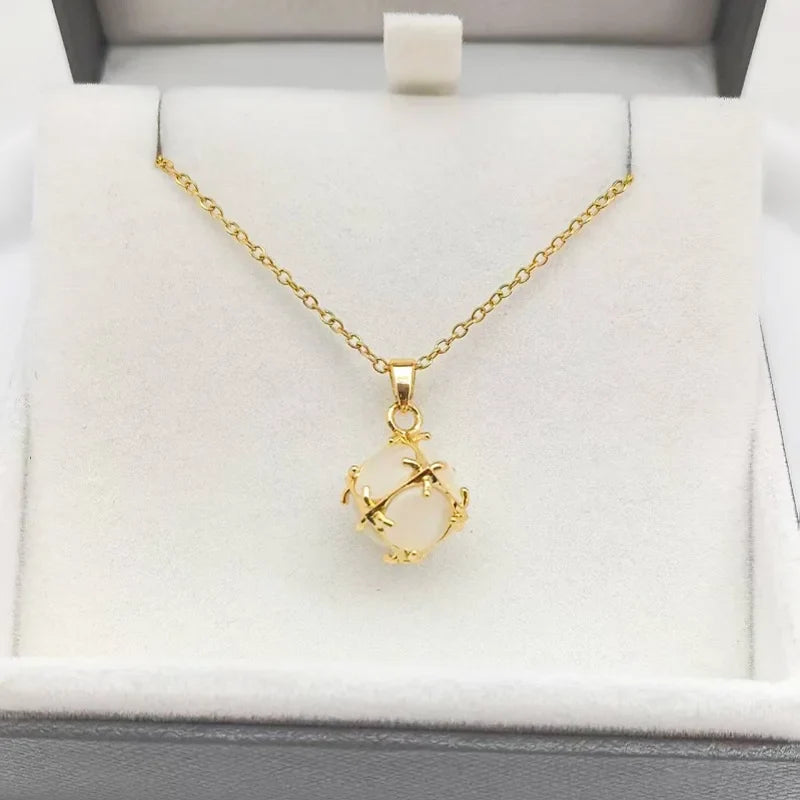 Women's Opal Copper Geometric Pendant Necklace | Clavicle Chain