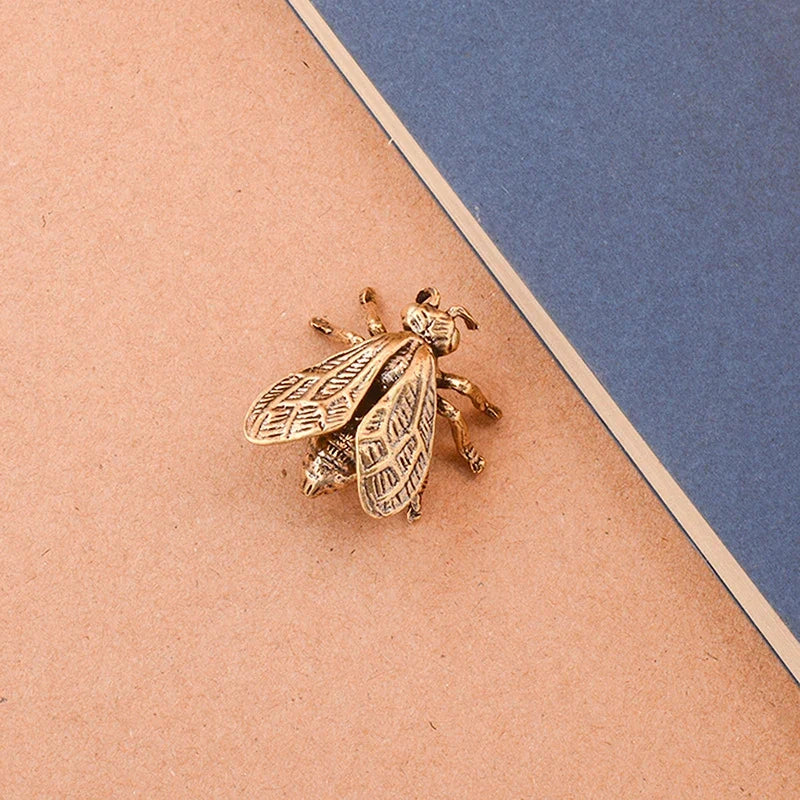 Brass Bee Figurine Miniature Antique Copper Desk Ornament