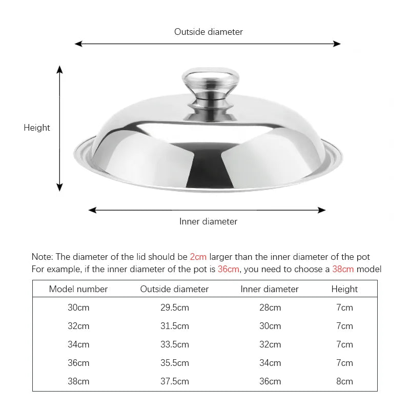 Stainless Steel Wok Lid 30–38cm | Universal Pot Cover