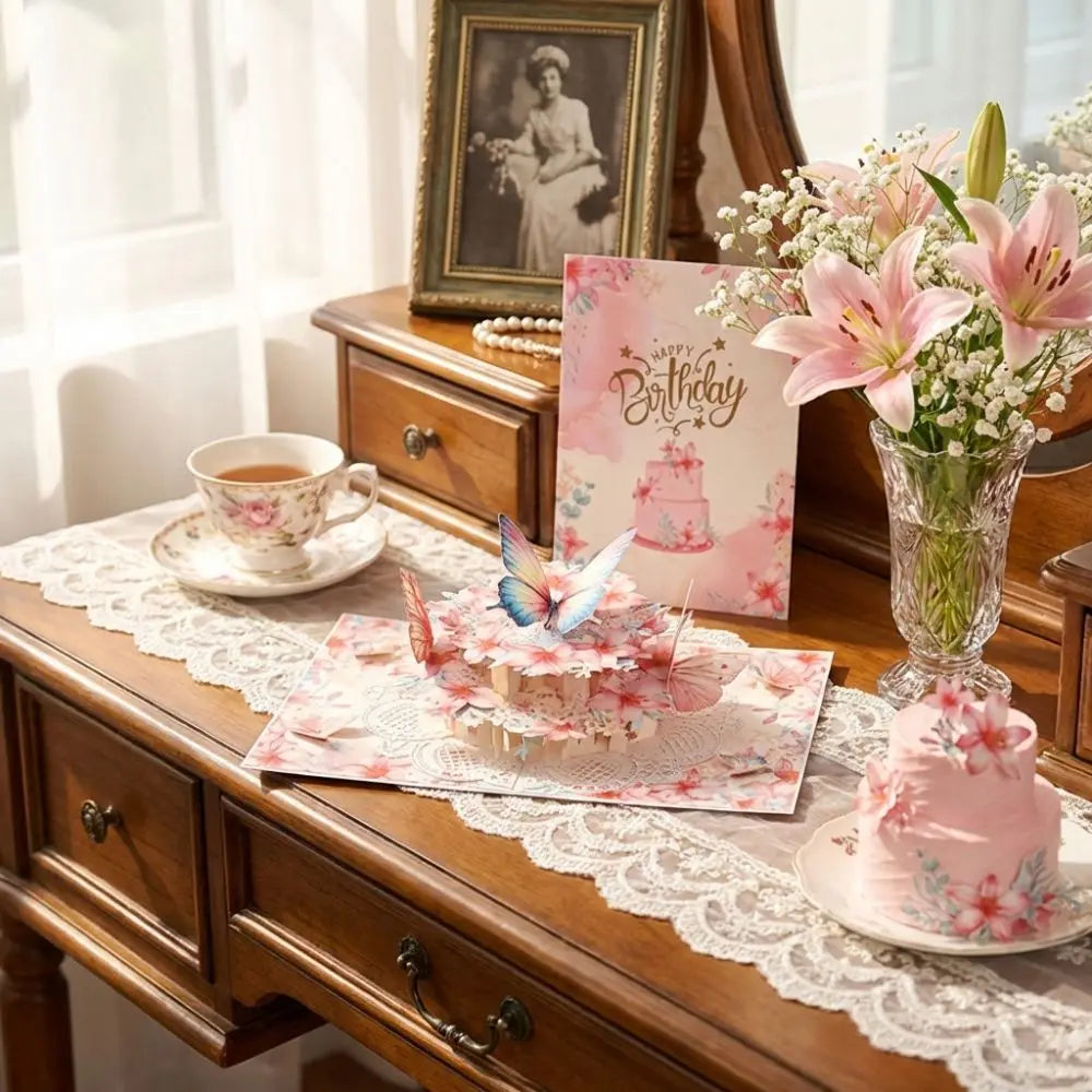3D Pop-Up Butterfly Flower Birthday Card with Envelope