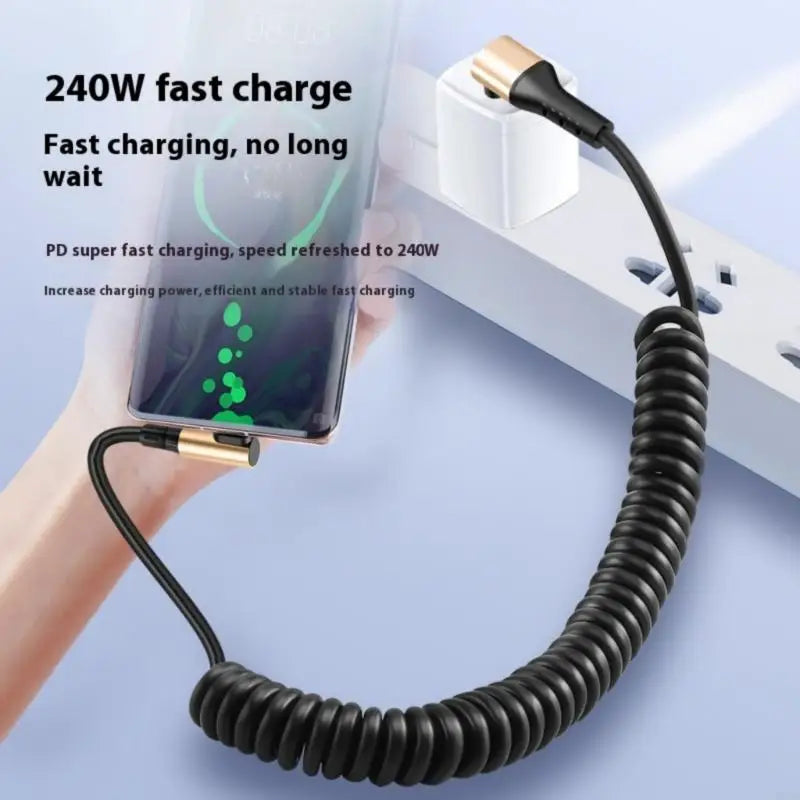 240W USB-C Coiled Spring Cable – Fast Charging Compact Head