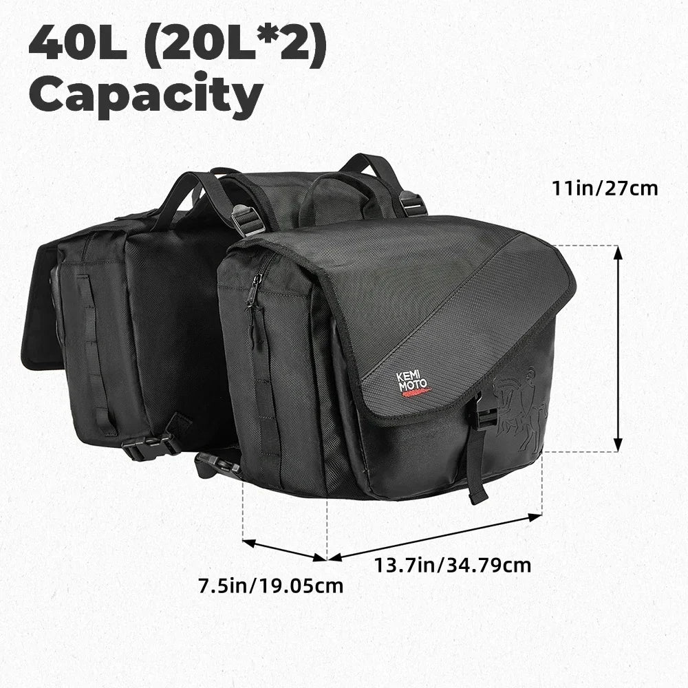 KEMITOUR 40L Motorcycle Saddlebags with Rain Cover | Panniers
