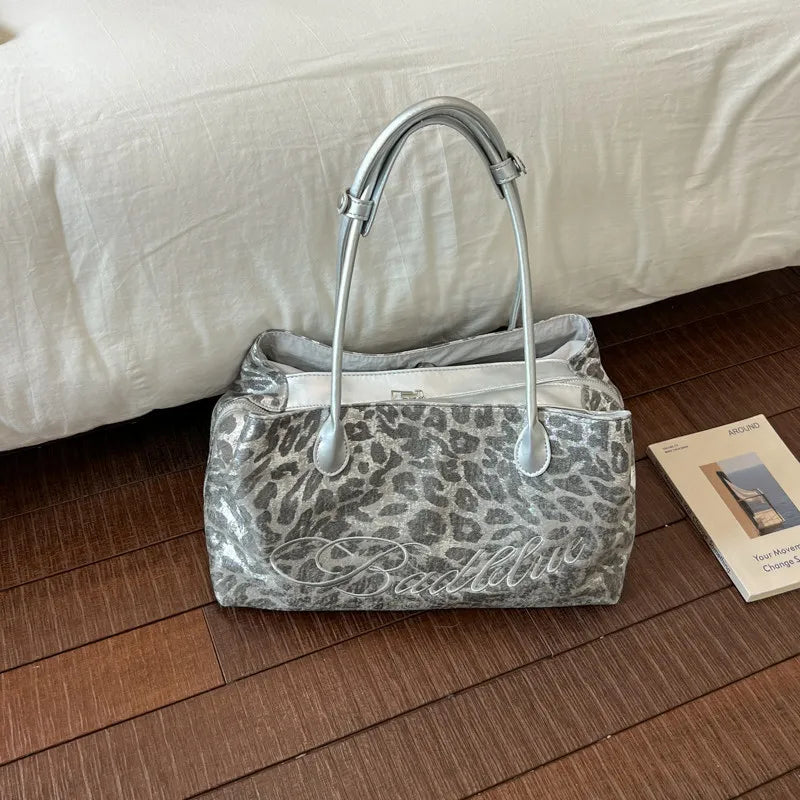 Nixie Silver Leopard Print Tote – Large Shoulder Bag for Women
