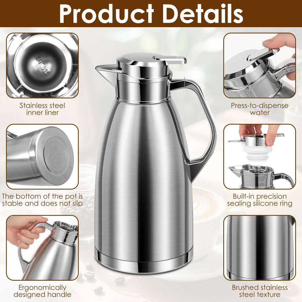 2.3L Vacuum Insulated Thermal Carafe – Stainless Steel Coffee Jug