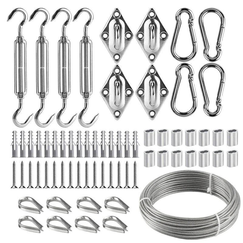 Sun Shade Sail Hardware Kit – 15M 3mm Stainless Wire Rope
