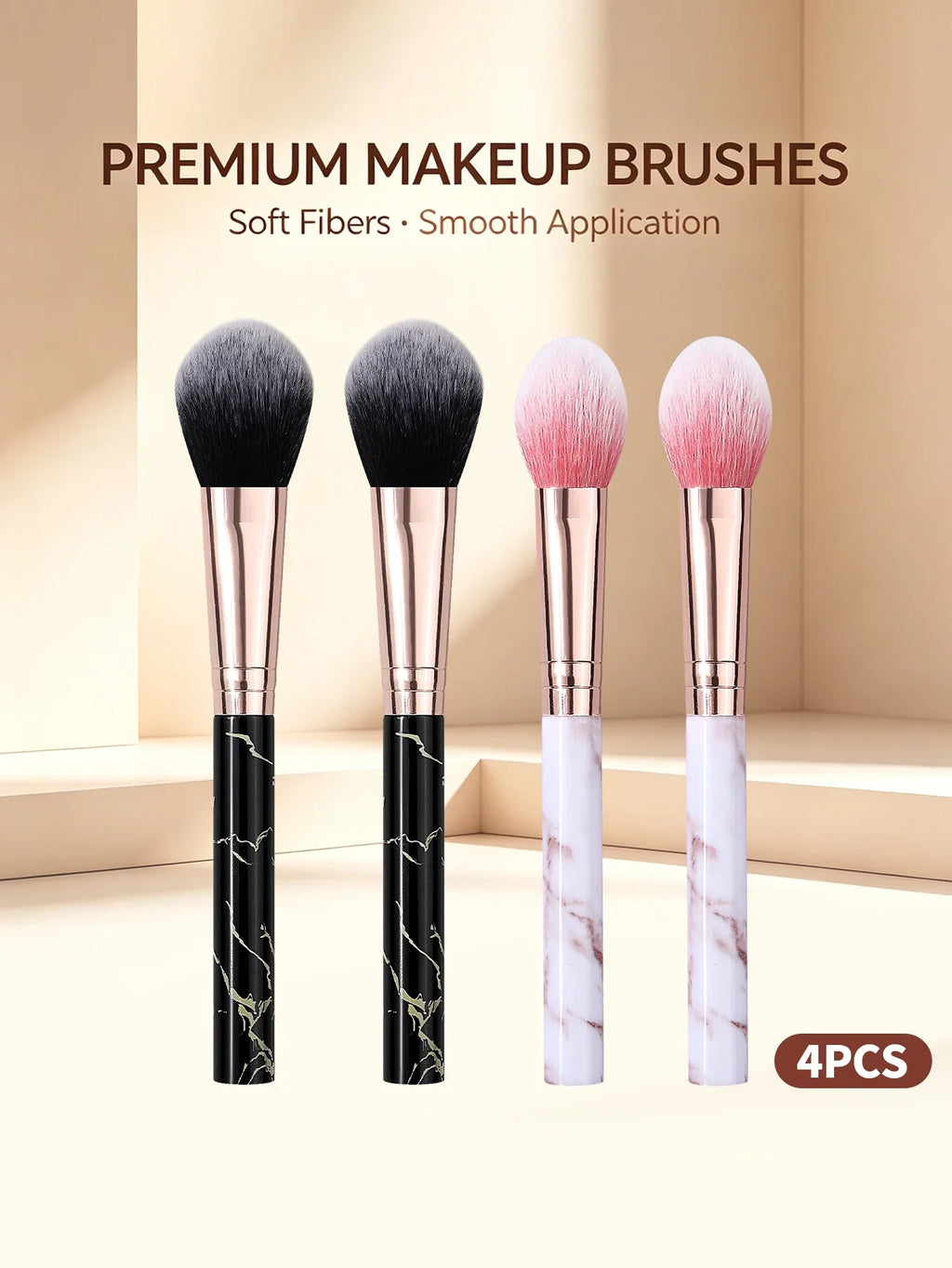 4-Piece Marble Handle Makeup Brush Set – Powder & Blush