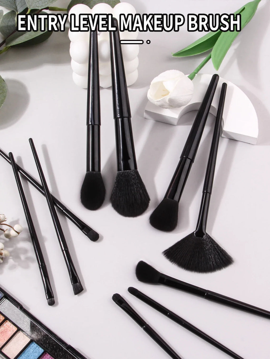 10-Piece Soft Bristle Makeup Brush Set – Foundation & Blush