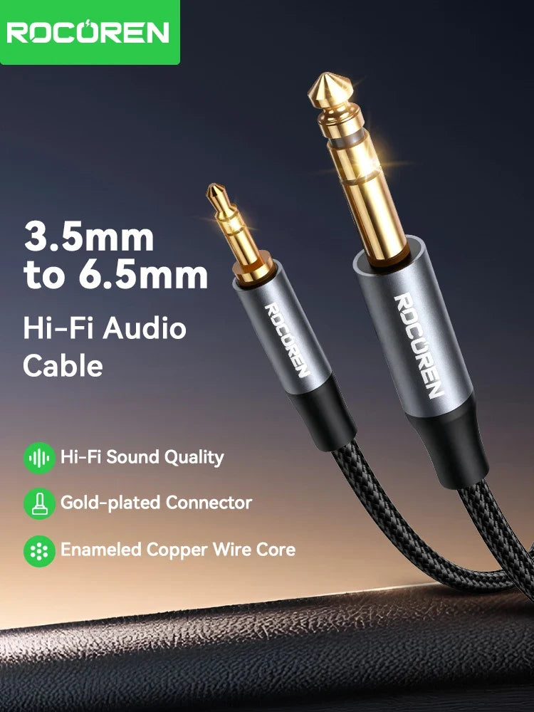Rocoren 3.5mm to 6.5mm Male AUX Audio Jack Cable Adapter