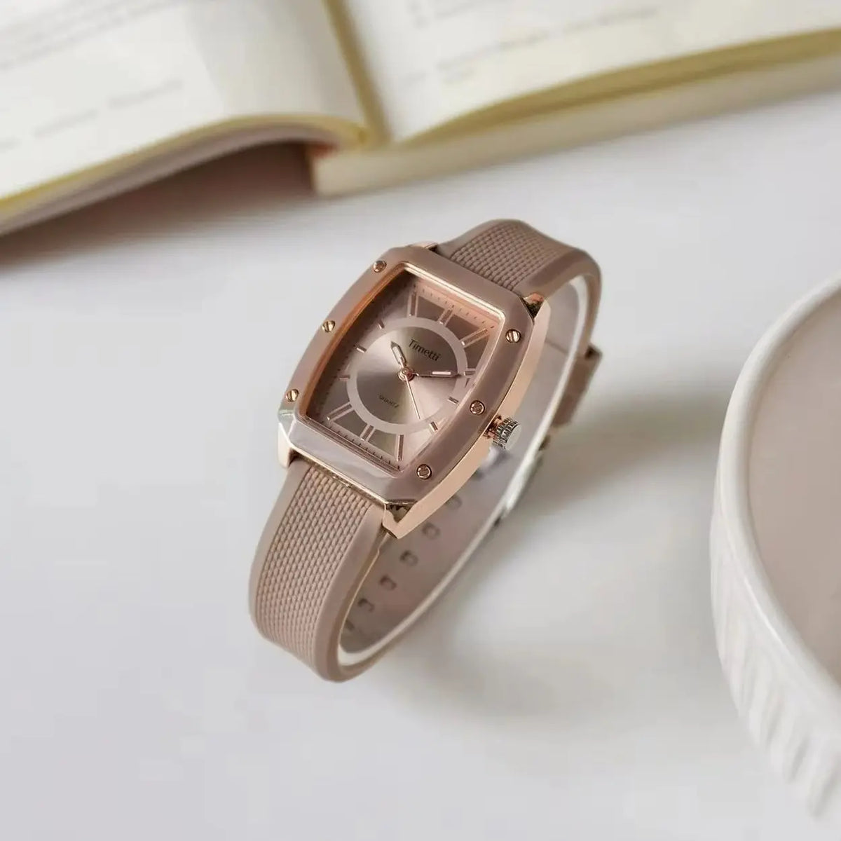 Timetti Square Quartz Watch – Silicone Strap Casual Style