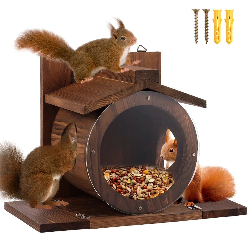 Wood Squirrel Feeder House – Wall Mounted Chipmunk Feeding Box