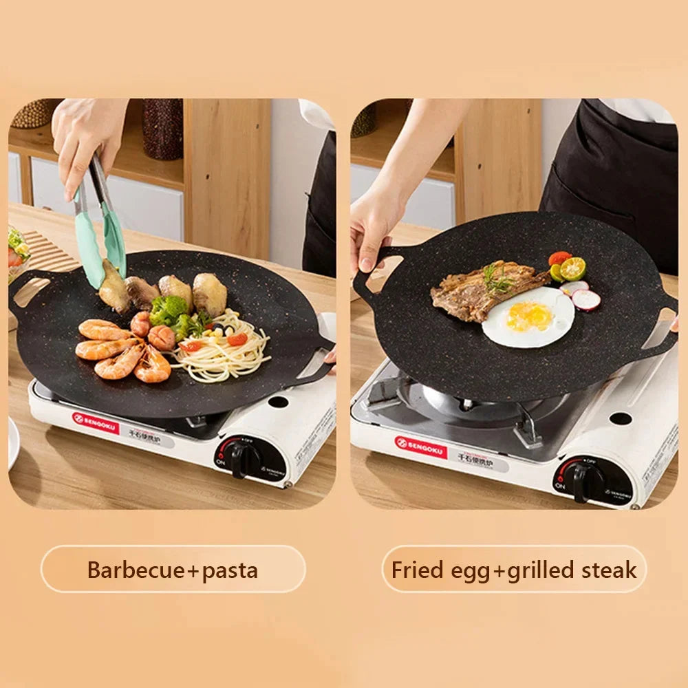 Korean Round BBQ Grill Pan | Non-Stick Maifan Stone 28–34cm